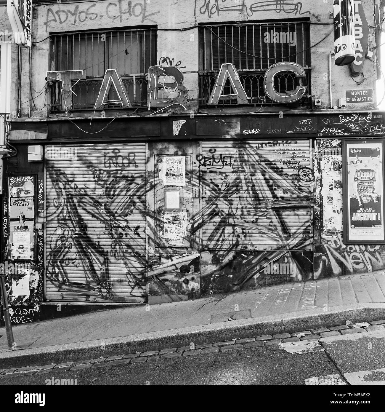 Old tobacco shop, La Croix-Rousse, Lyon, France Stock Photo