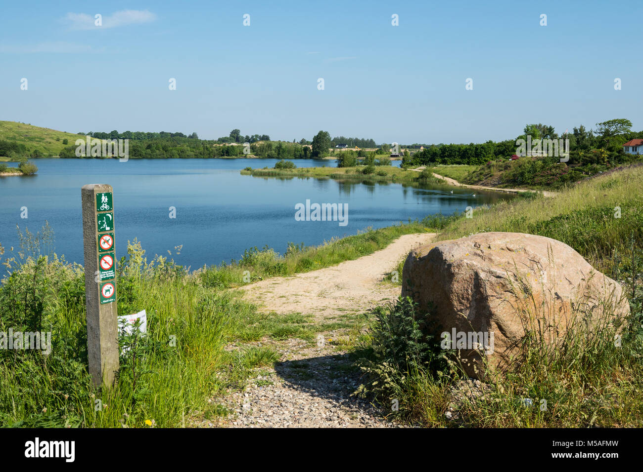 Landscape from natural areas in Tarup-Davinde at Odense, Establishment of nature in ready dug open pit areas. Stock Photo