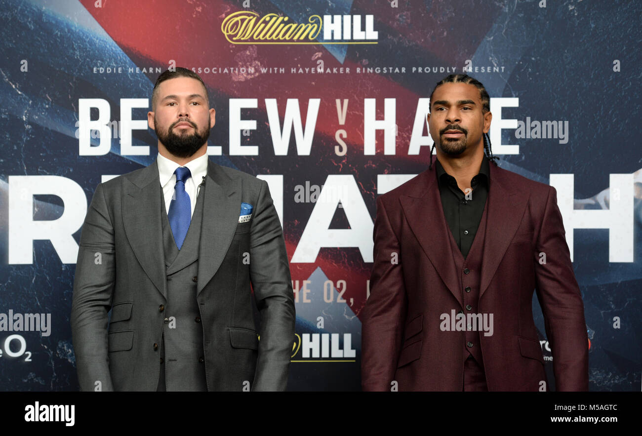 Tony Bellew (left) and David Haye during the press conference at Park Plaza Westminster Bridge, London. Stock Photo