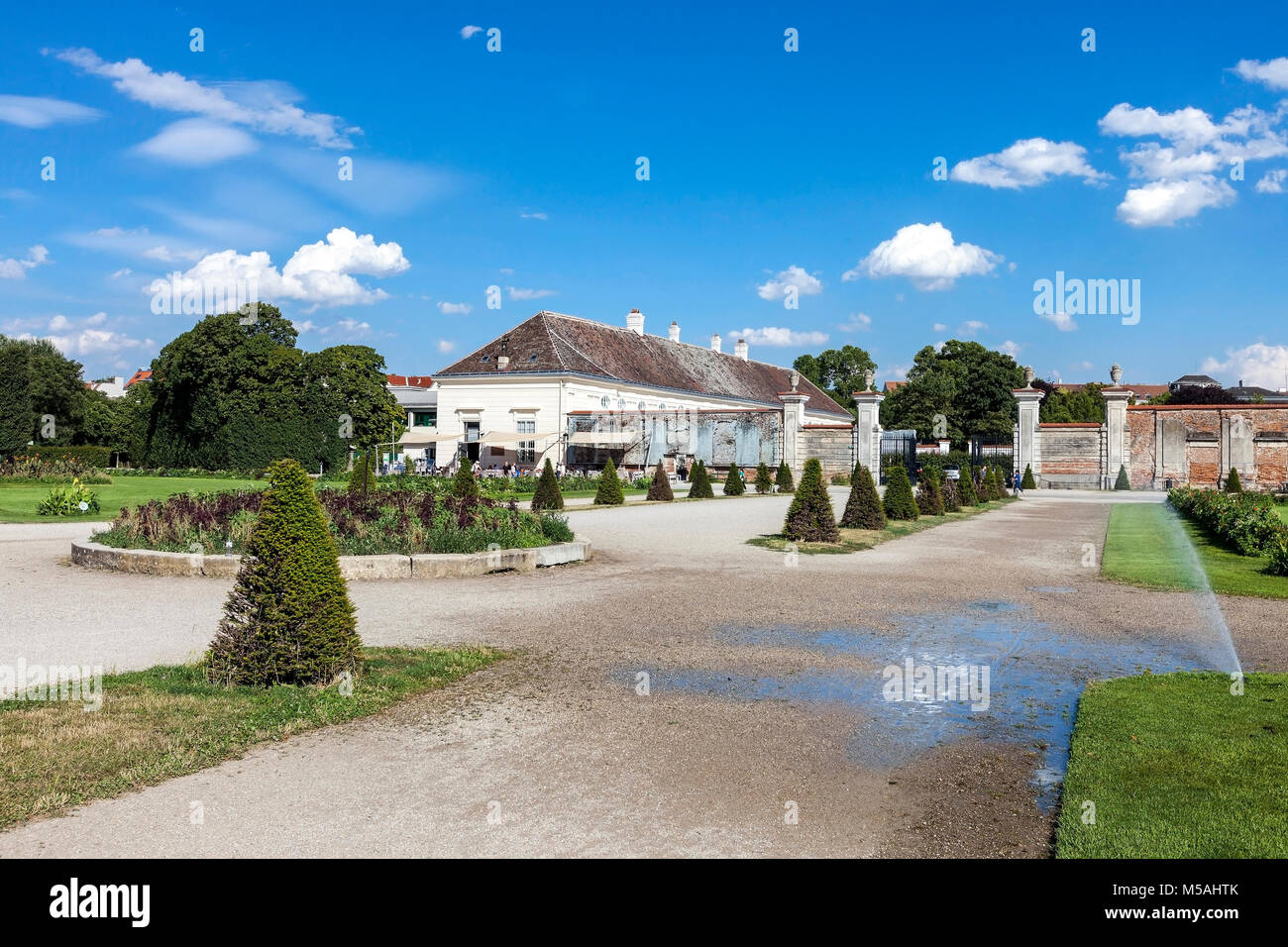 Augarten with the Augarten Cafe Restaurant. The Augarten park is a public park situated in the second district of Vienna Austria Stock Photo