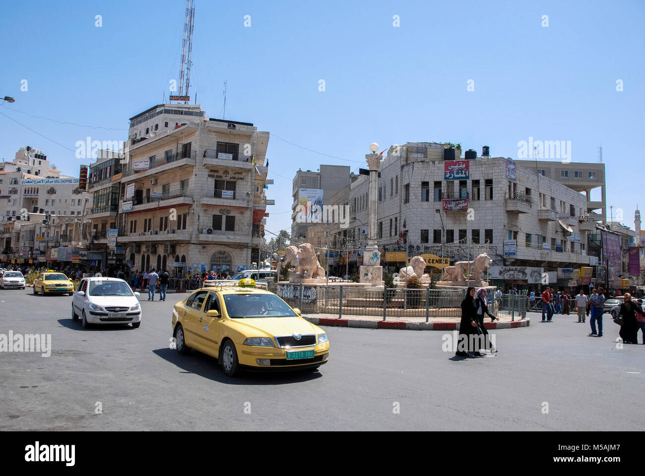RAMALLAH, ISRAEL AUGUST 07, 2010 Horizontal picture of cars and people at Al Manara Square in