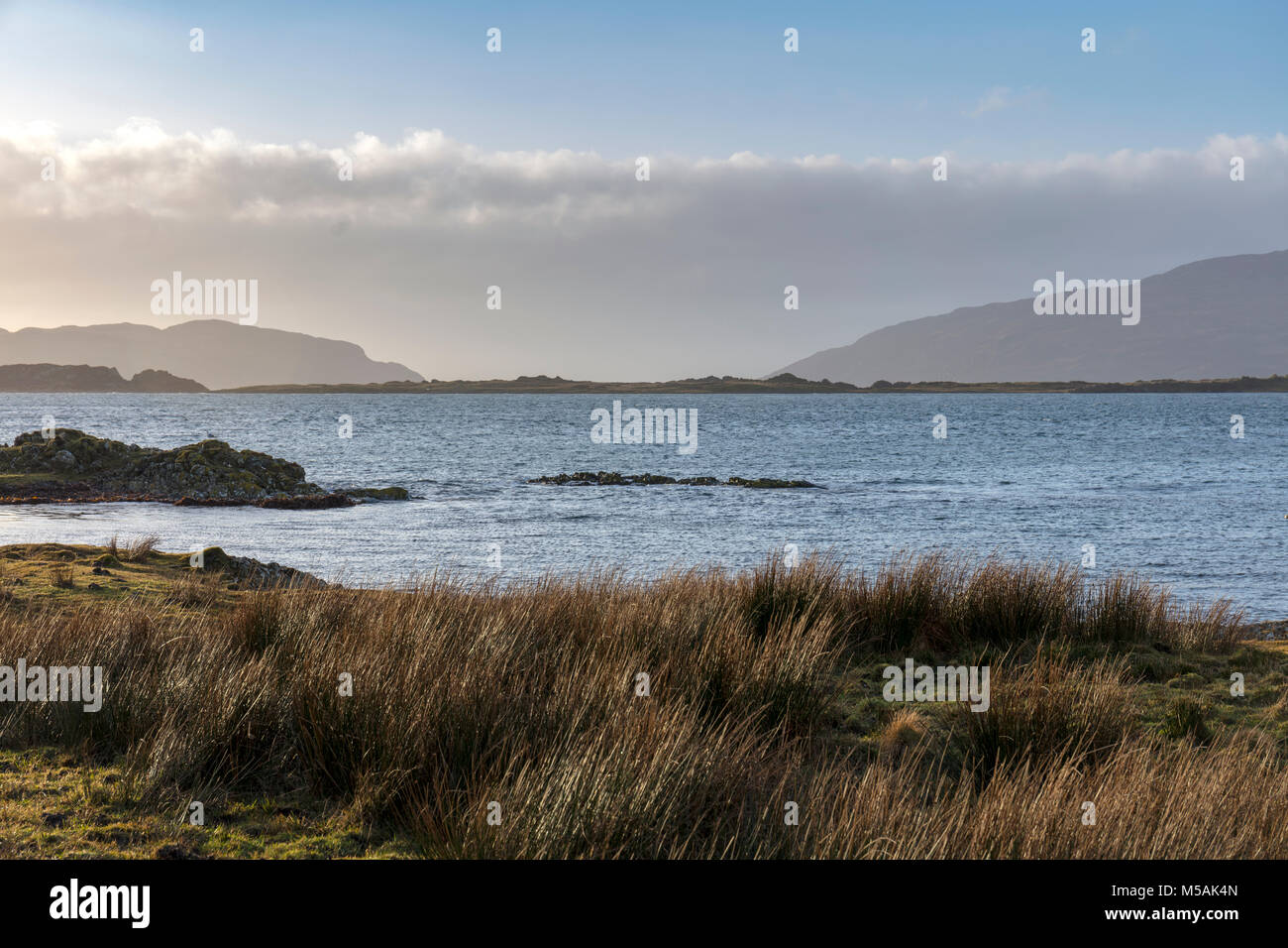 Scarba, Jura (left) Western Isles,Corryvreckan, Winter, Argyll and Bute,  Scotland, United Kingdom, UK Stock Photo