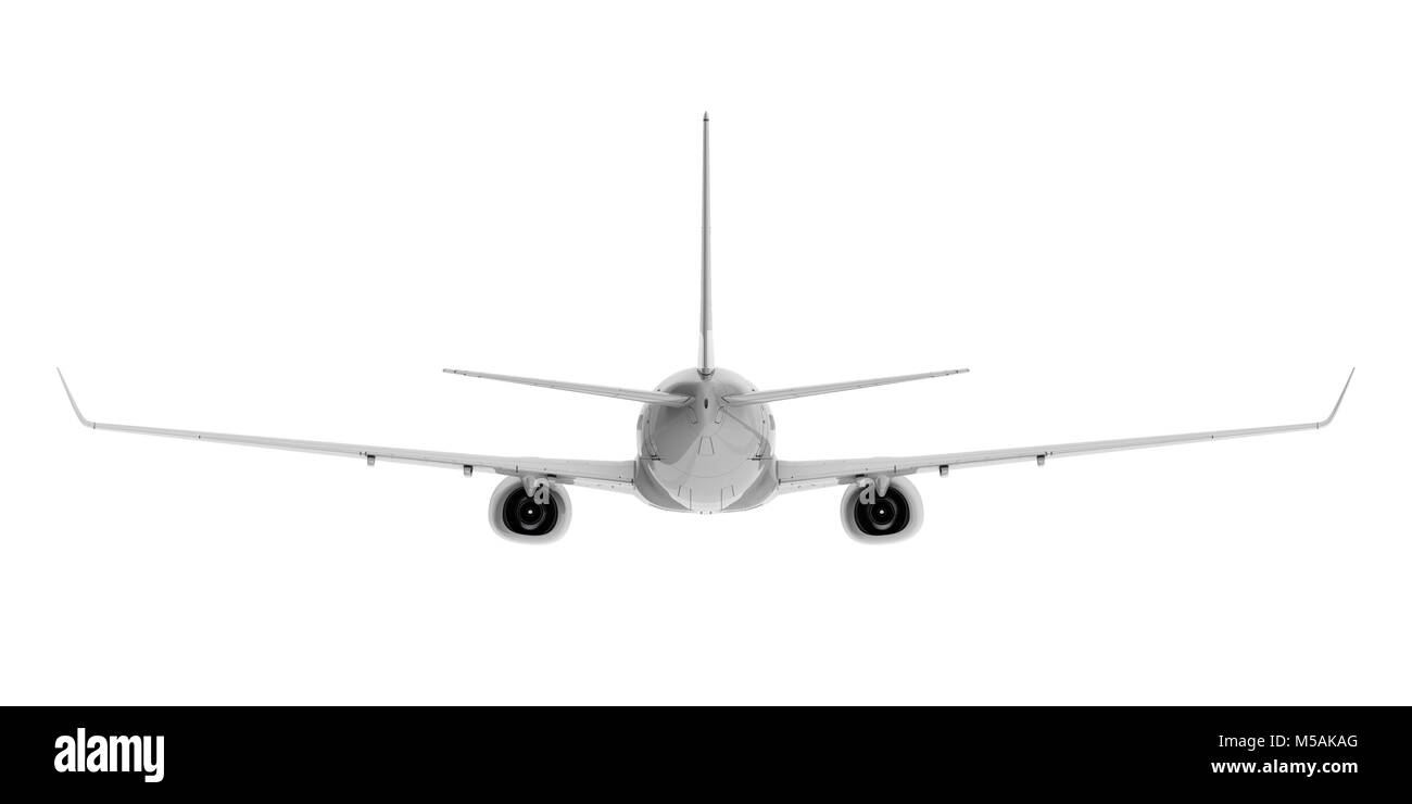 Commercial jet plane. 3D render. Rear view Stock Photo