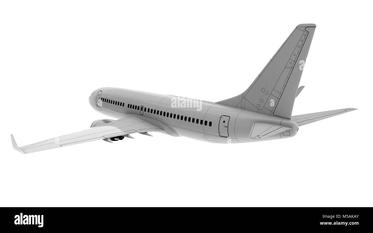 Commercial jet plane. 3D render. Rear view side Stock Photo