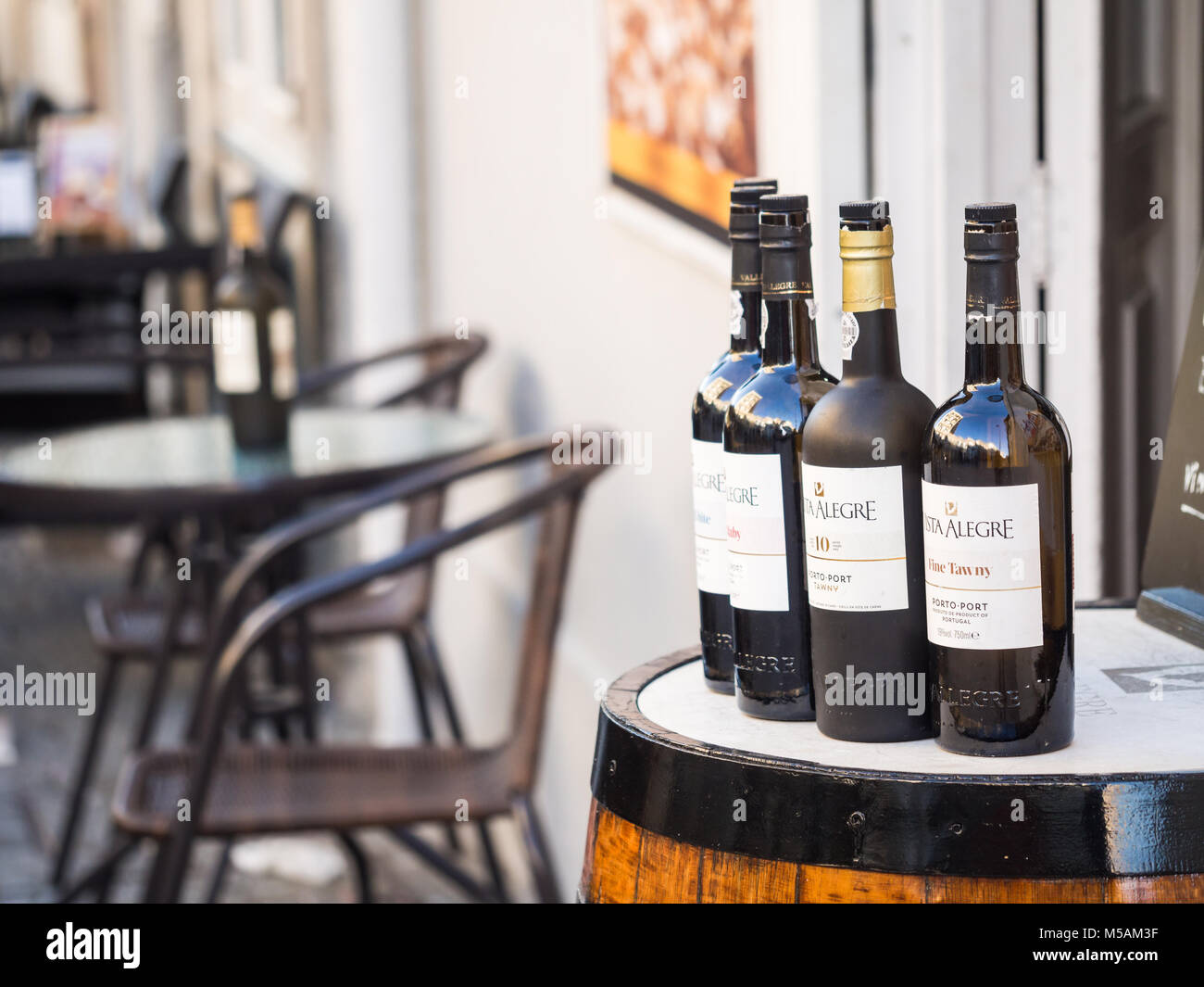 PORTO, PORTUGAL – FEBRUARY 12, 2018: Bottles of port wine sold in Porto, Portugal. Stock Photo