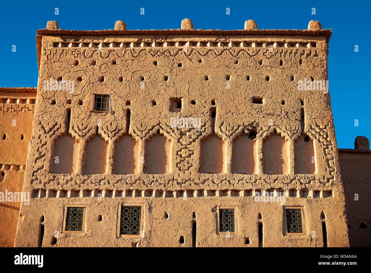 Exterior of the mud brick Kasbah of Taourirt, Ouarzazate, Morocco, built by Pasha Glaoui. A Unesco World Heritage Site Stock Photo