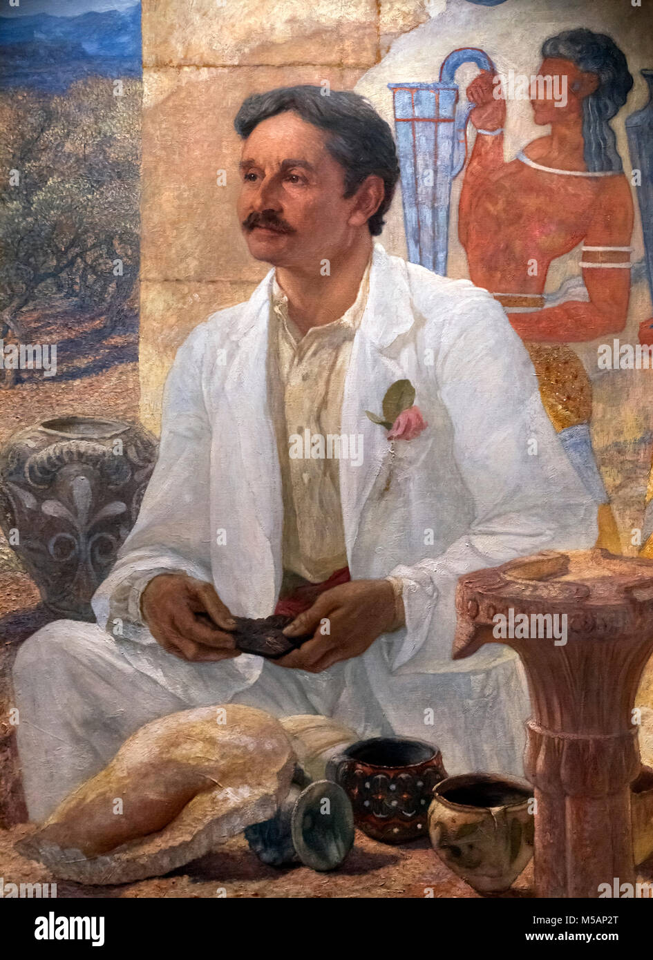 Sir Arthur Evans (1851-1941), portrait by Sir William Richmond, oil on canvas, 1907. Arthur Evans is most famous for his controversial excavations at the Palace of Knossos in Crete. Stock Photo