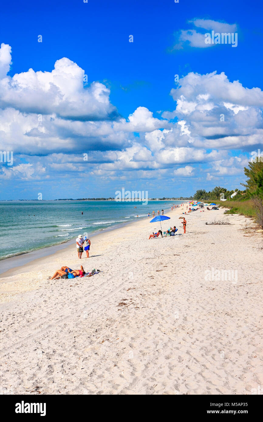 People enjoying Boca Grande beach on Gasparilla Island in SW Florida, USA Stock Photo