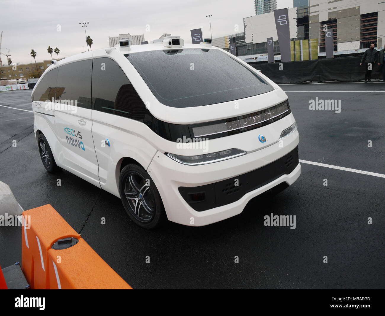 French autonomous electric car Navya, here at CES 2018 in Las Vegas, is supposed to be the first taxi without  driver already on the market Stock Photo