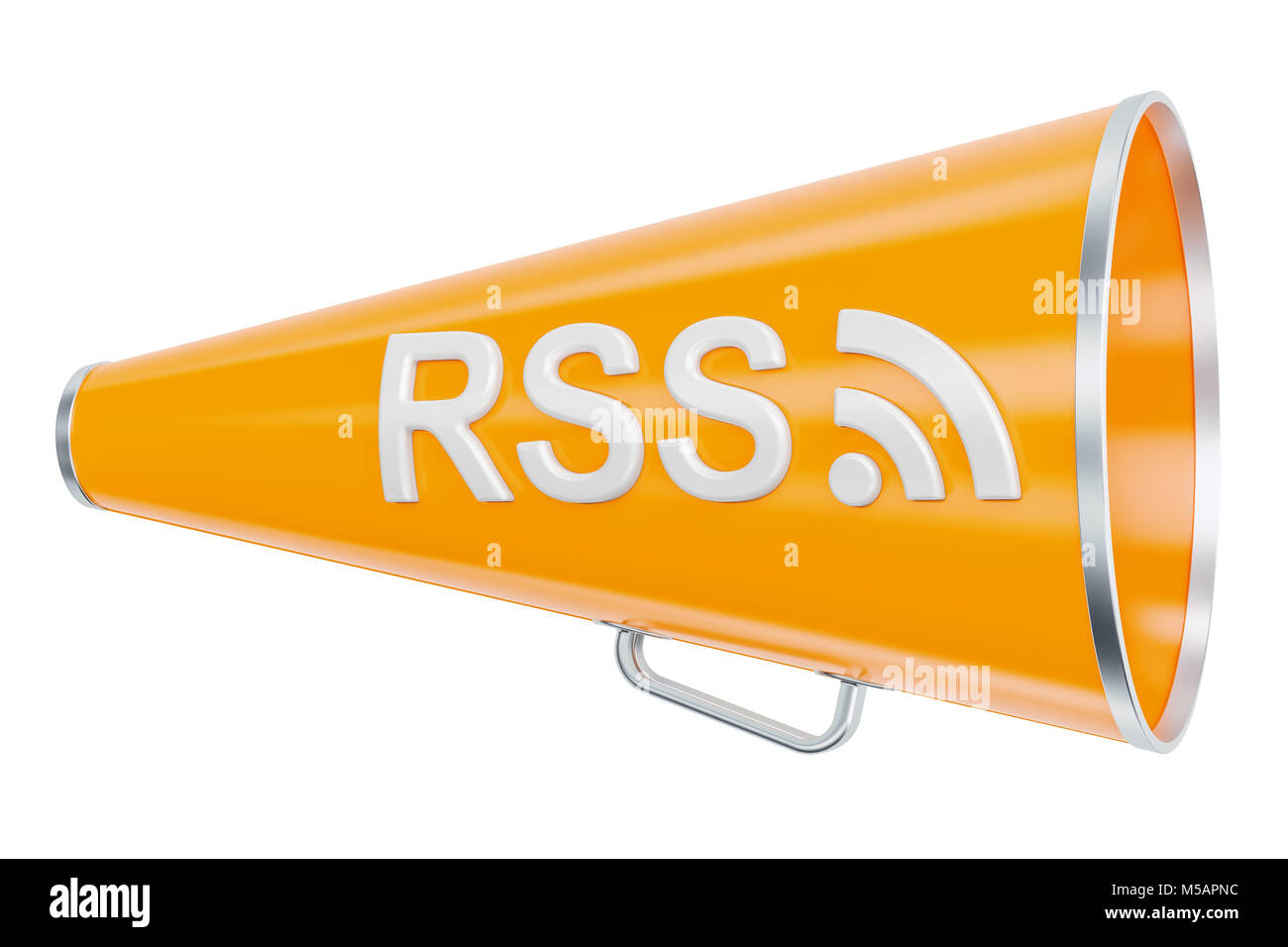Bullhorn with RSS logo, 3D rendering isolated on white background Stock Photo