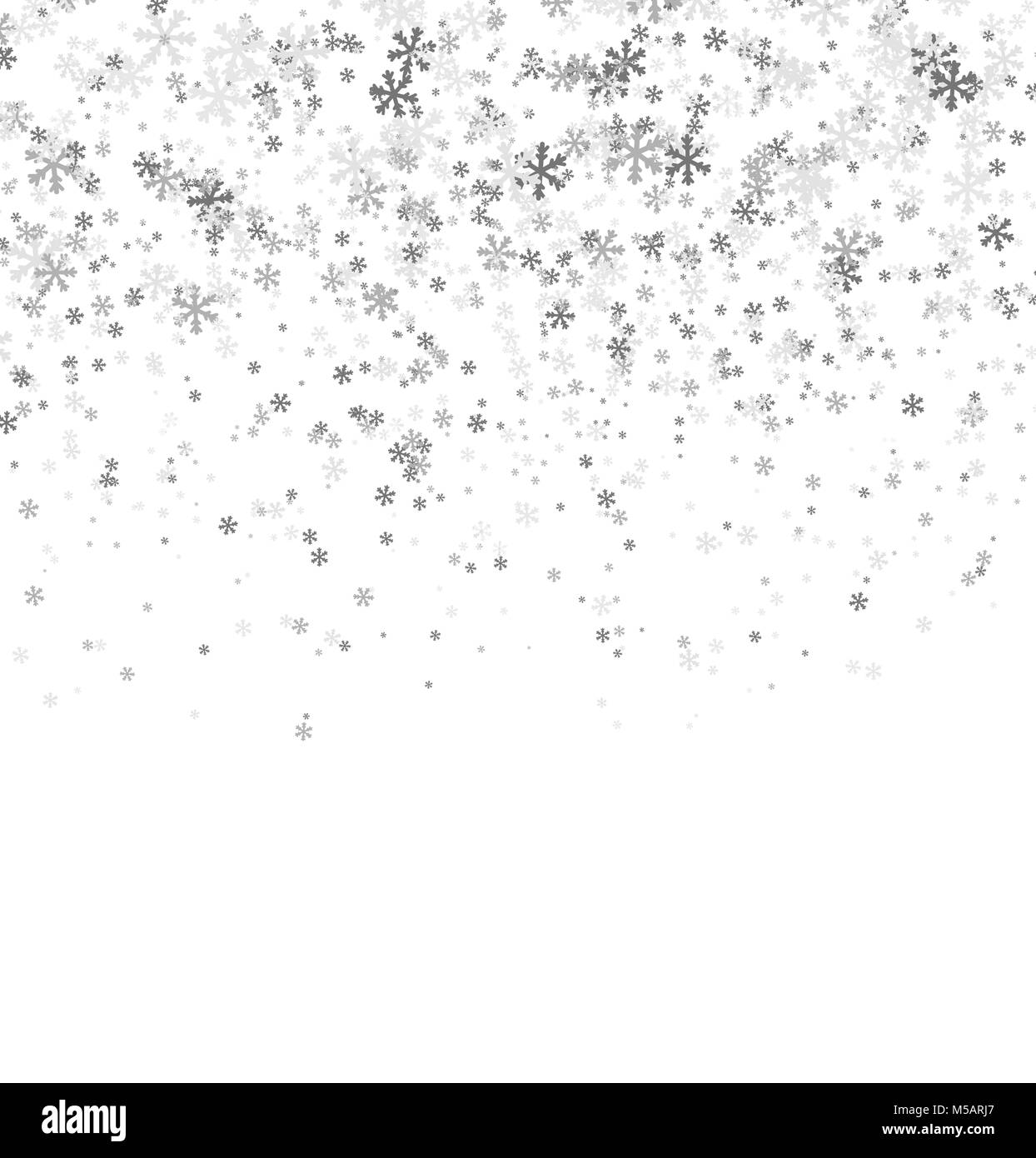 Falling gray snowflakes on white background. Merry Christmas and Happy ...