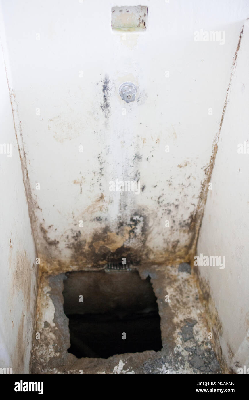 The hole in Joaquin 'El Chapo' Guzman's cell, which he used to escape Altiplano prison, near Toluca, Mexico on Wednesday, July 15, 2015. The notorious cartel leader Joaquin 'El Chapo' Guzman escaped from the maximum security prison four days ago through a tunnel. This is the second time he has escaped a Mexican prison. Stock Photo