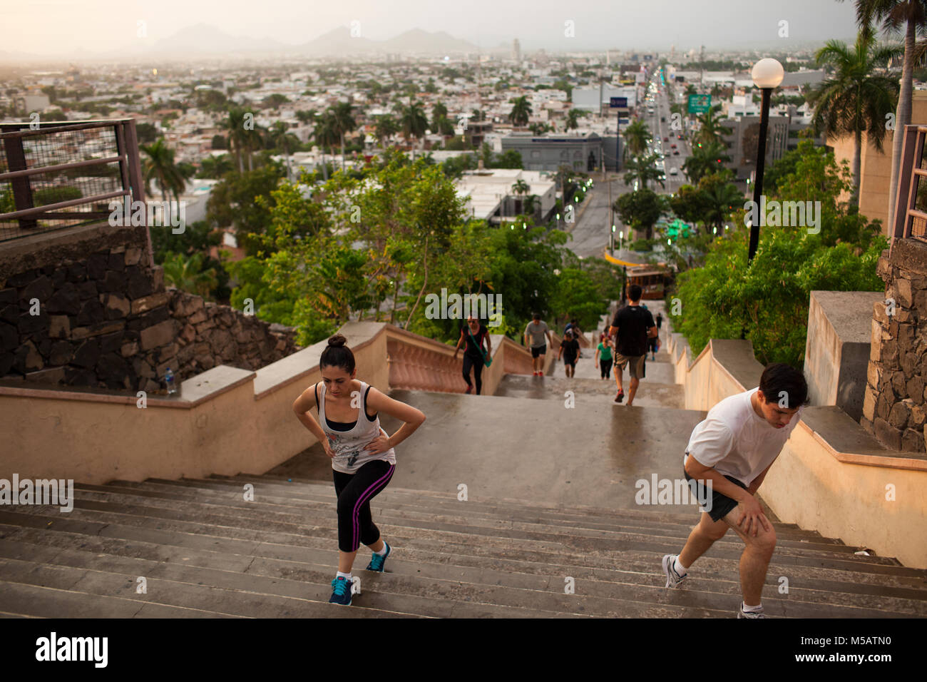 People exercise in Culiac‡n, Sinaloa, Mexico on Thursday, July 16, 2015. Sinaloa is the Mexican state where the notorious drug cartel leader Joaqu’n 'El Chapo' Guzm‡n is from. Guzm‡n recently escaped from a maximum security Mexican prison for the second time. Stock Photo