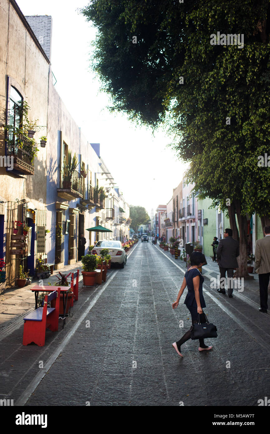 A street view of Puebla, Mexico on Wednesday, January 21, 2015. Puebla has a growing auto industry. Stock Photo