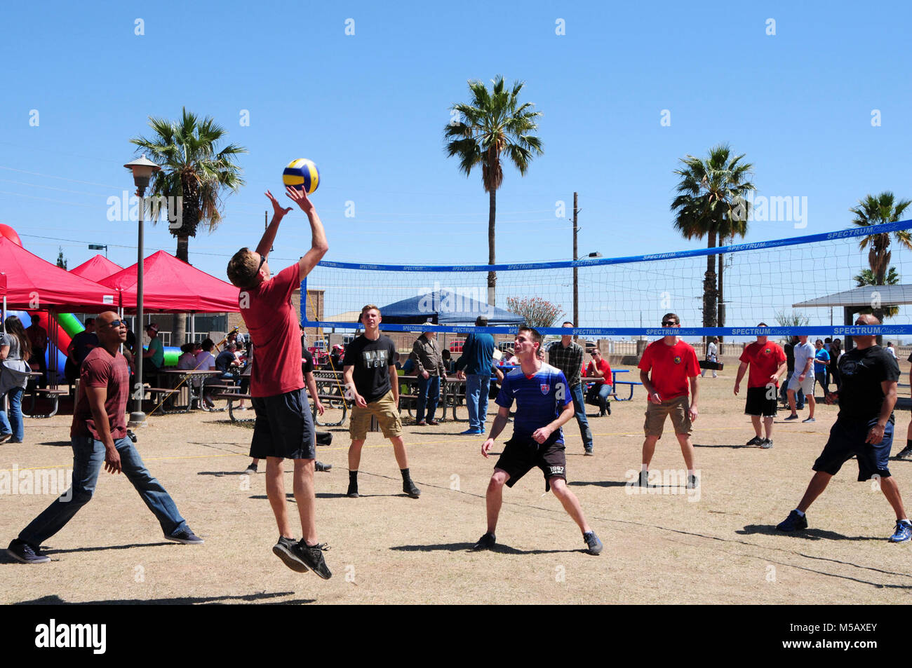 Airmen of the 924th Fighter Group play volleyball during the unit’s family day at Bama Park on