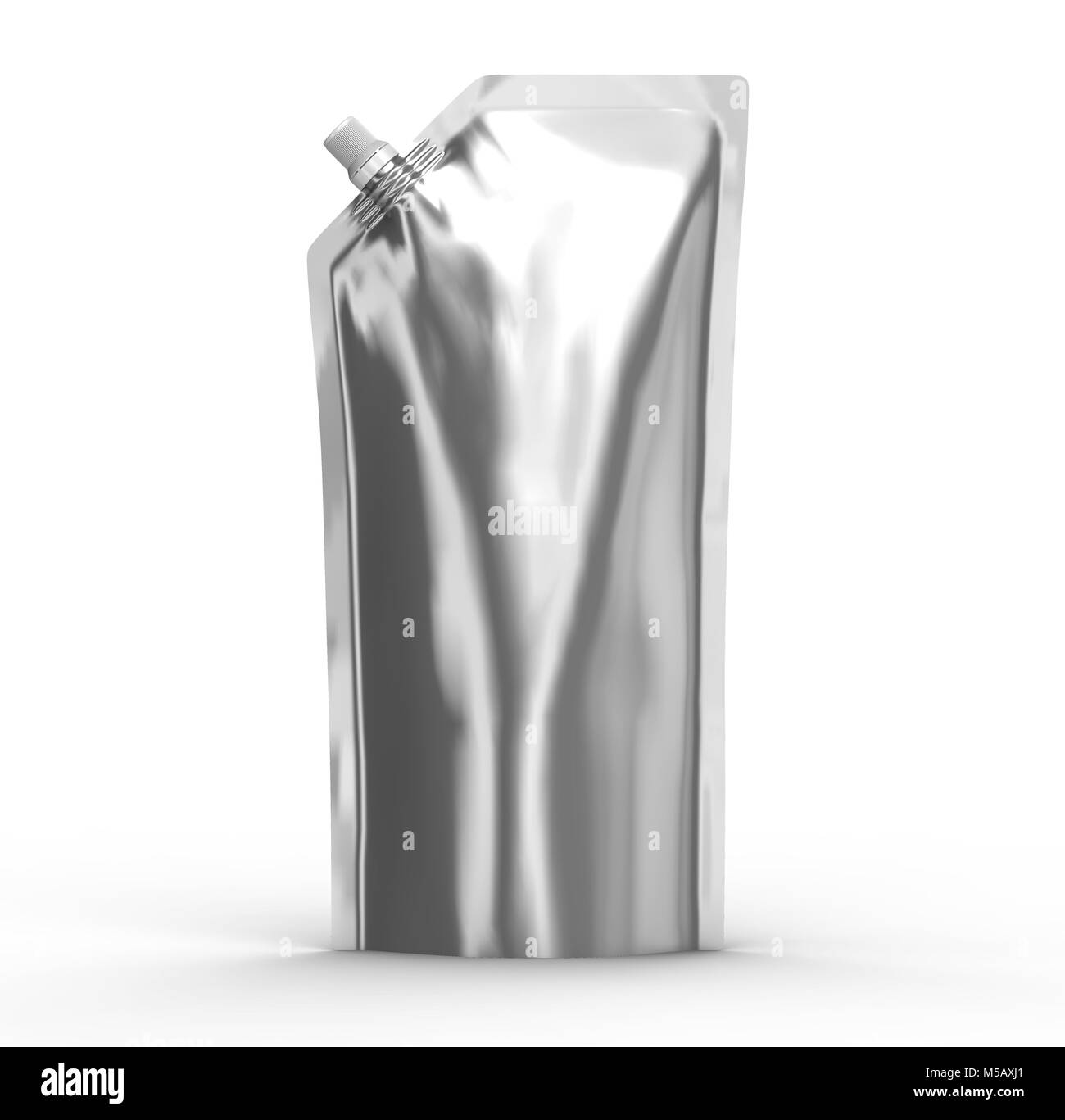 Detergent refill package, 3d render silver standup pouch bag mockup