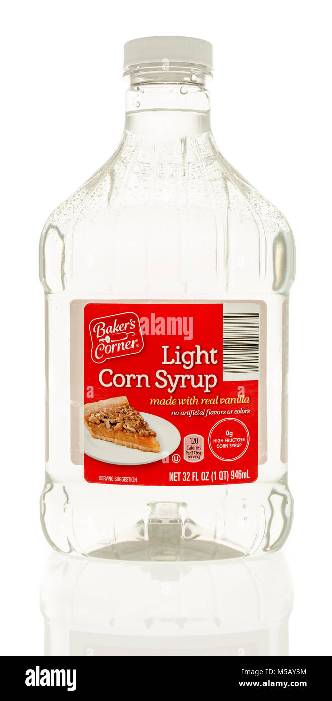 Winneconne, WI - 19 November 2017: A bottle of Bakers Corner light corn syrup on an isolated background. Stock Photo