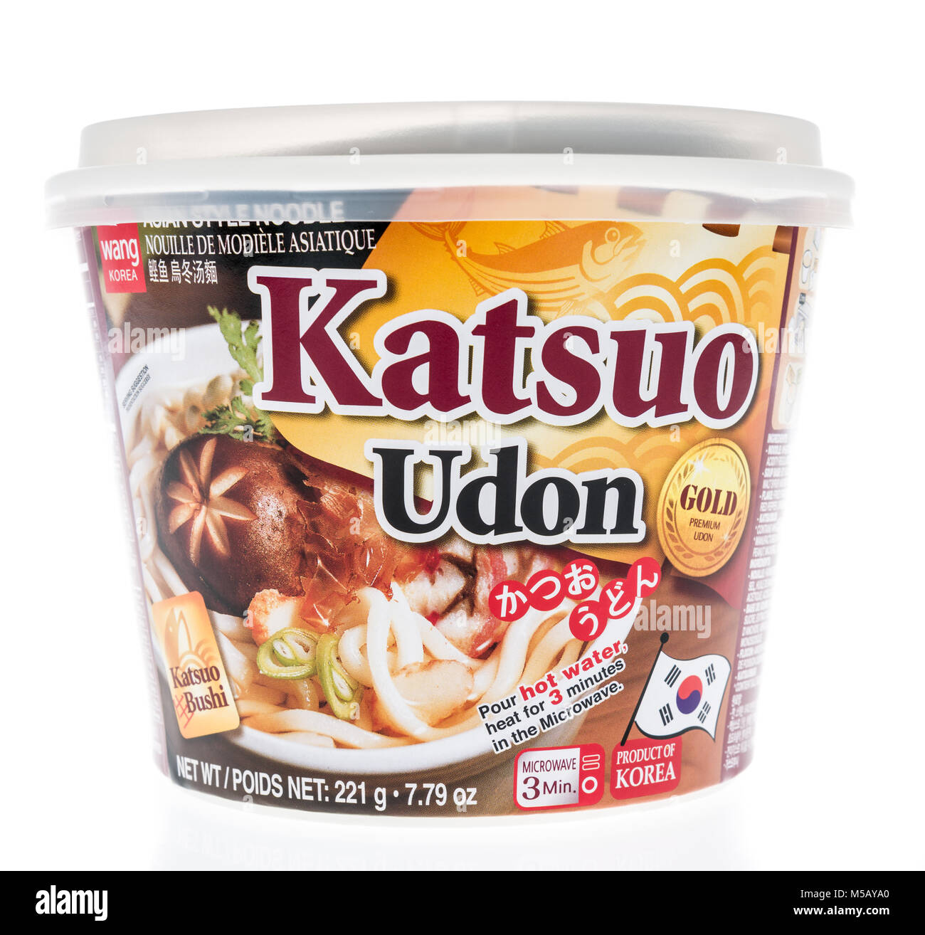 Winneconne, WI - 2 January 2018: A package of Katsuo Udon Asian style noodle on an isolated background. Stock Photo