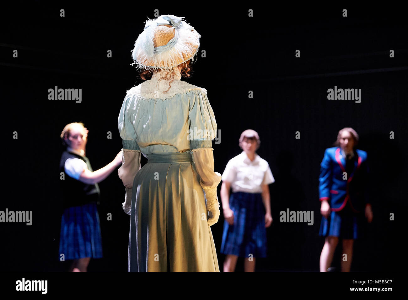 London, UK. 21st February, 2018.  Malthouse Theatre/Black Swan State Theatre present Picnic at Hanging Rock at the Barbican Theatre, London. 21st February 2018.  Cast  Harriet Gordon-Anderson Arielle Gray Amber McMahon Elizabeth Nabben Nikki Shiels  Directed by Matthew Lutton Credit: Thomas Bowles/Alamy Live News Stock Photo