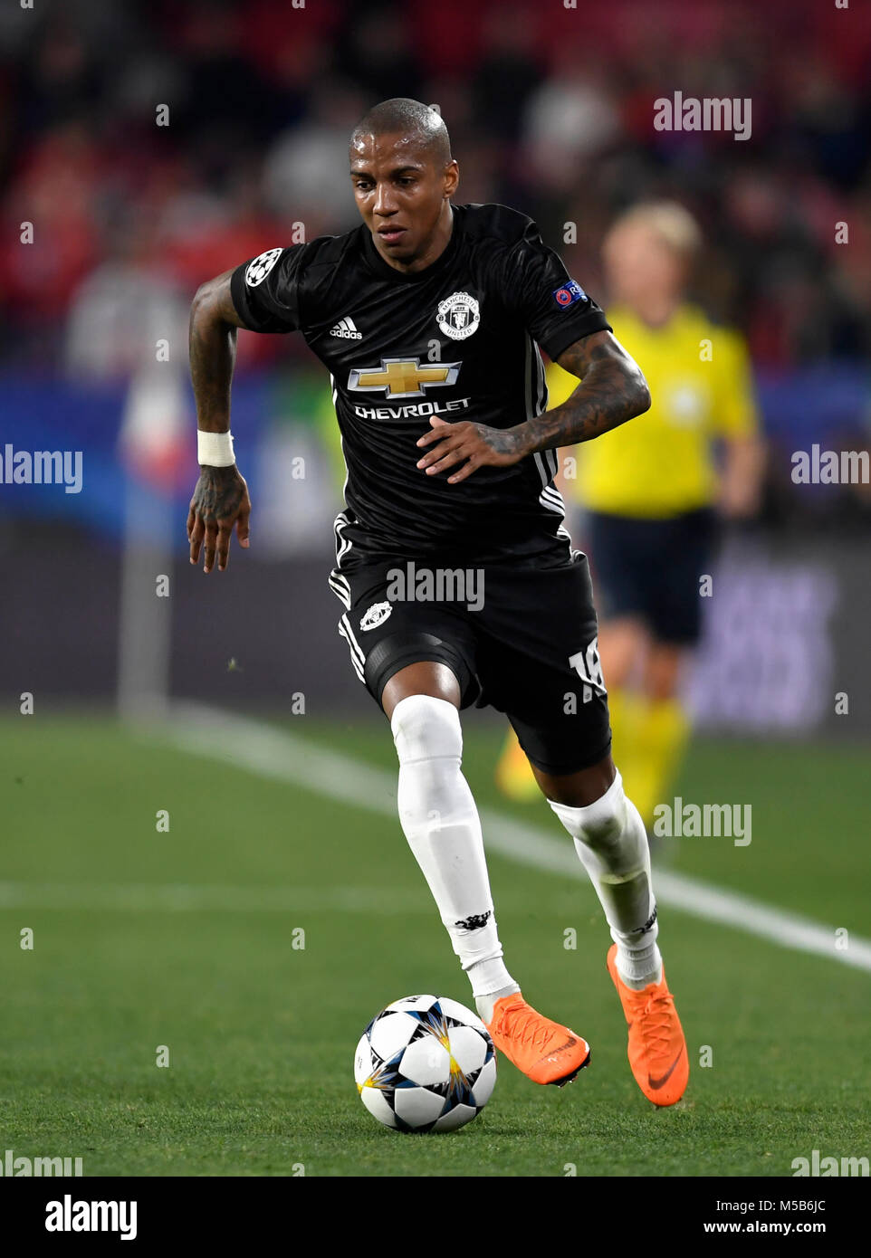 Seville Spain 21st February 2018 Ashley Young Of Manchester United During The Champions League Match Between Sevilla Fc V Manchester United At The Sanchez Pizjuan Stadium On February 21th 2018 In Sevilla
