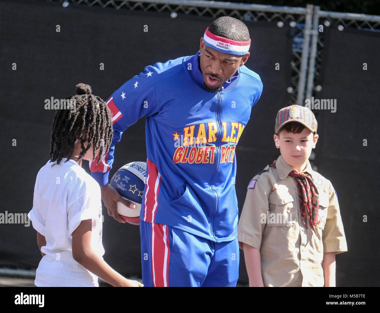 Los Angeles, USA. 21st Feb, 2018. The world famous Harlem Globetrotter