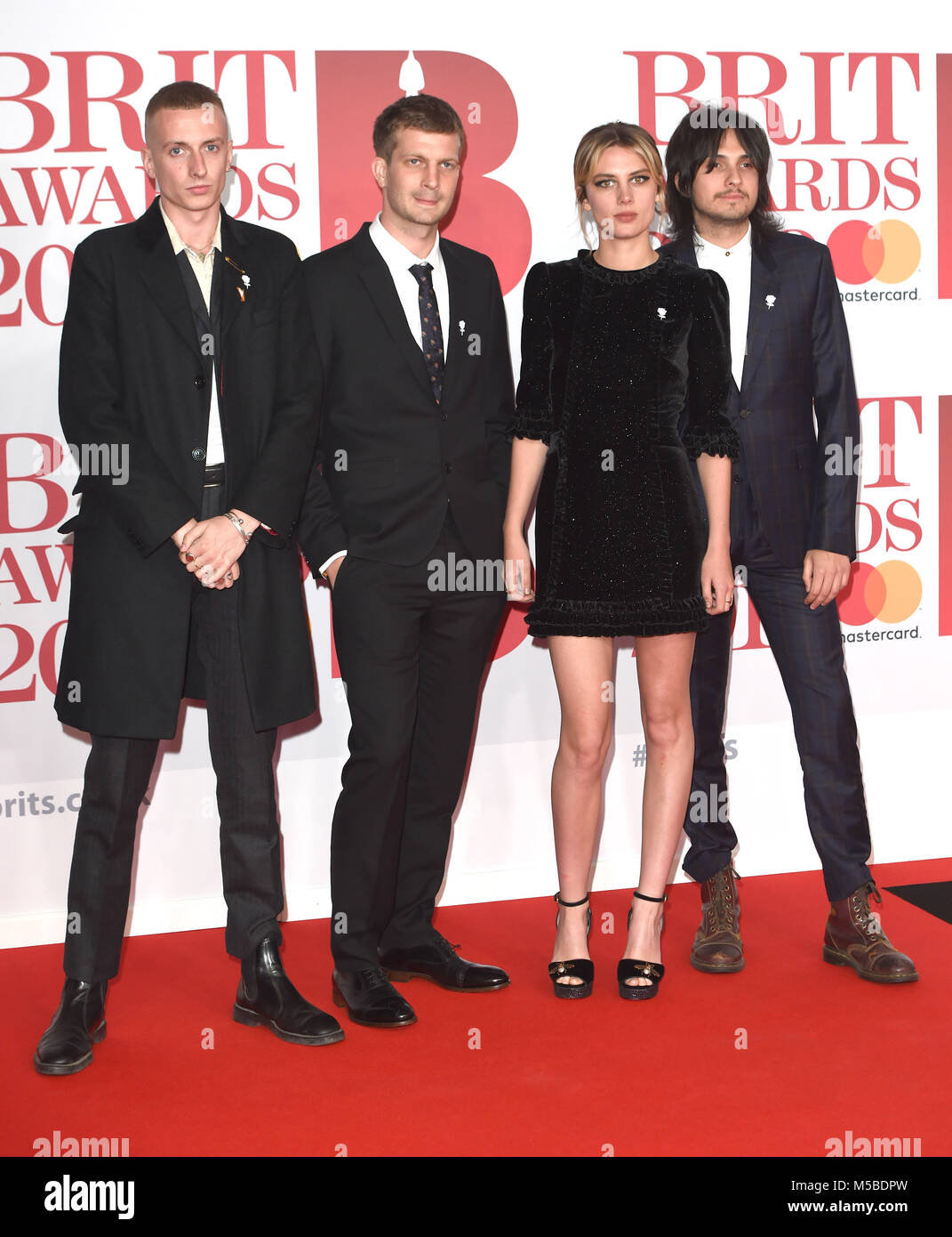 Photo Must Be Credited ©Alpha Press 079965 21/02/2018 Wolf Alice, Ellie Rowsell, Joel Amey, Joff Oddie and Theo Ellis The Brit Awards 2018 at The O2 Arena London Stock Photo