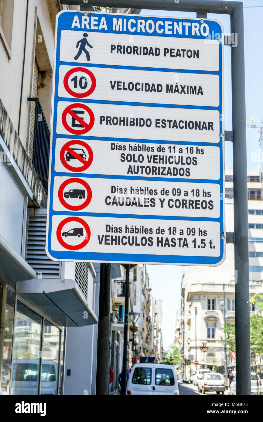 Buenos Aires Argentina,Microcentro area,business district,parking restriction,pedestrian priority zone,traffic sign,ARG171125237 Stock Photo