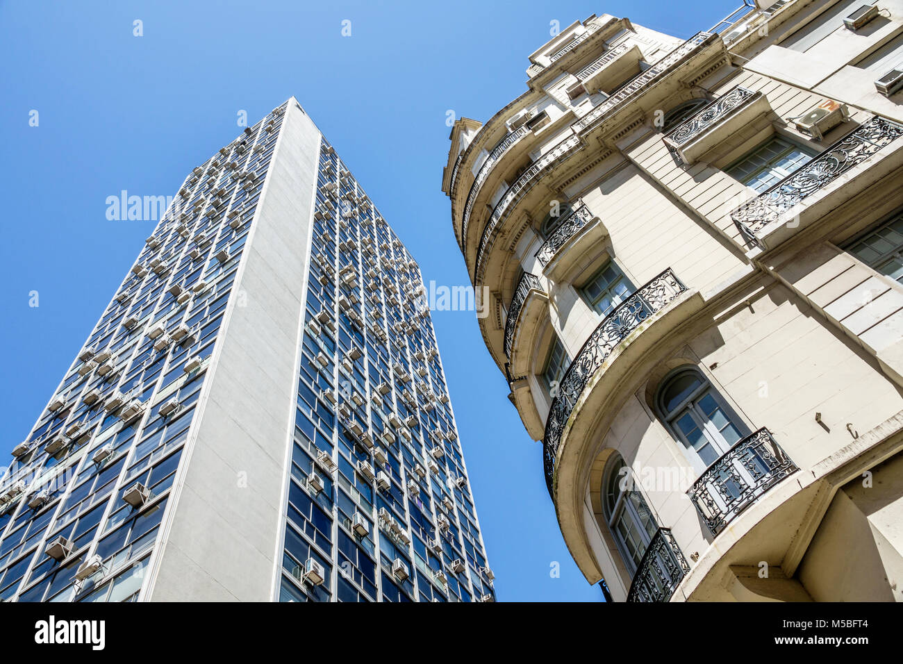 Buenos Aires Argentina,Retiro,modern,art nouveau,architecture,contrasting,old,new,buildings,air conditioning units,ARG171128007 Stock Photo