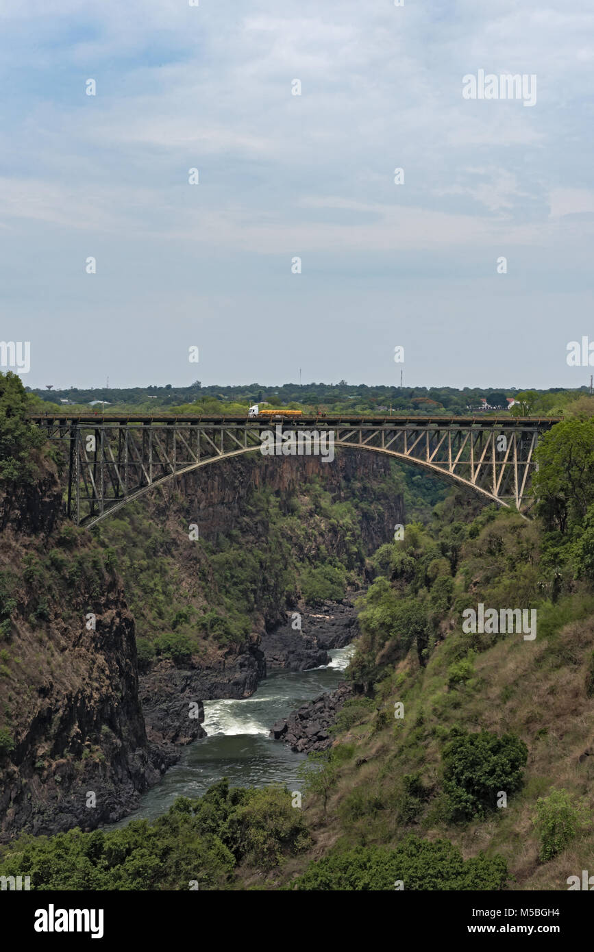 Big bridge at the victoria falls between zambia and zimbabwe Stock Photo
