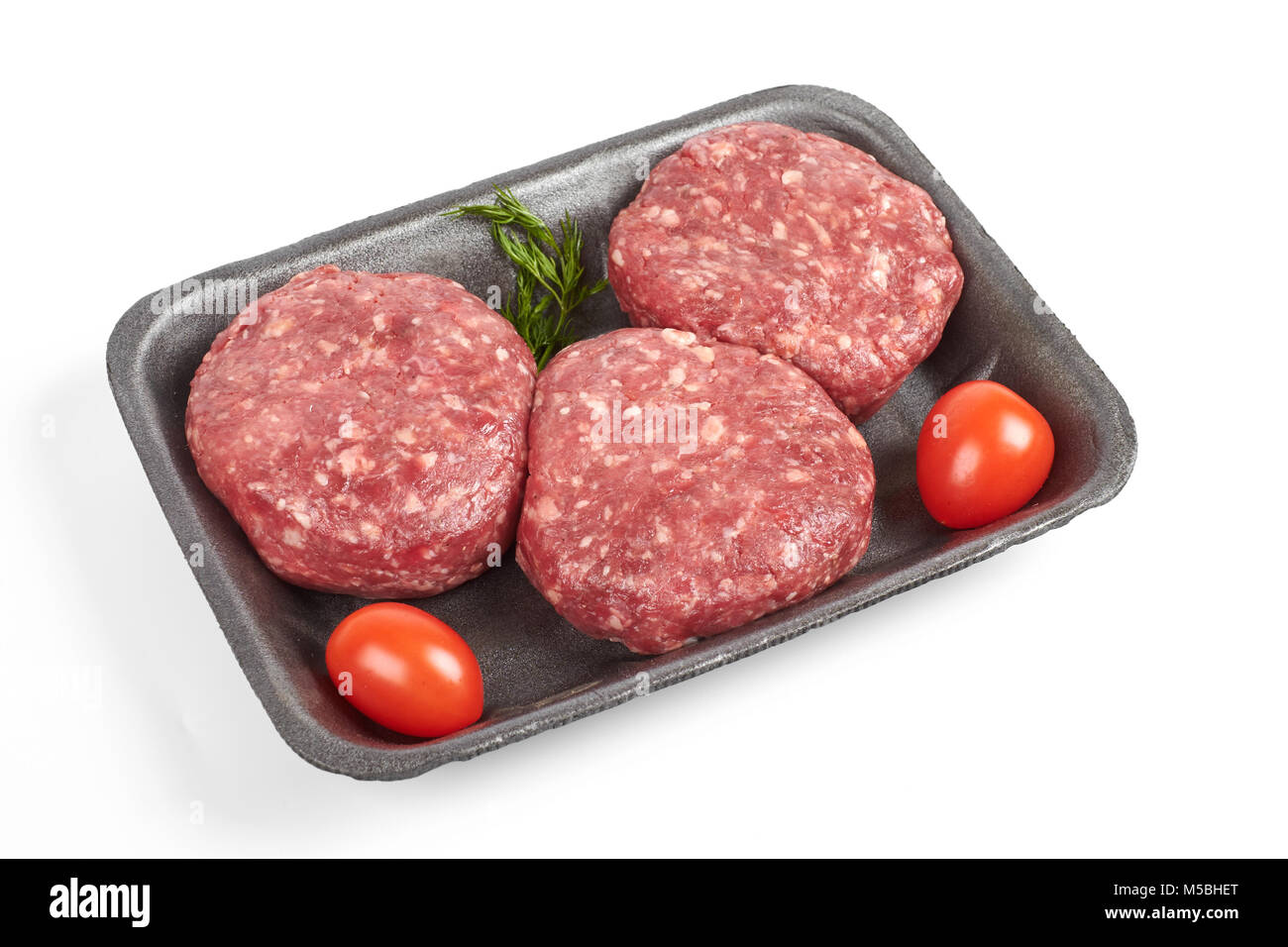 minced meat in plastic package isolated on white background Stock Photo