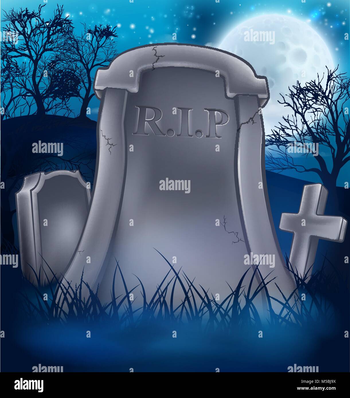 Grave Graveyard Halloween Background Stock Vector