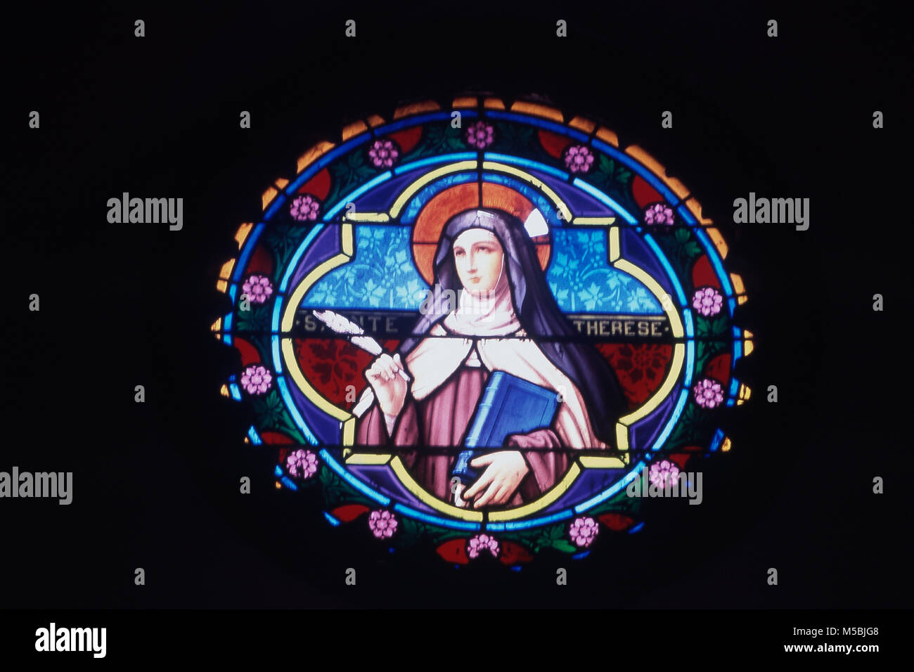 Stained glass, Sacred Heart Church, Pondicherry, Union Territory of India Stock Photo
