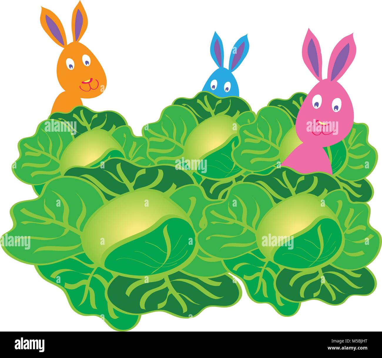 bunnies in cabbage patch Stock Vector