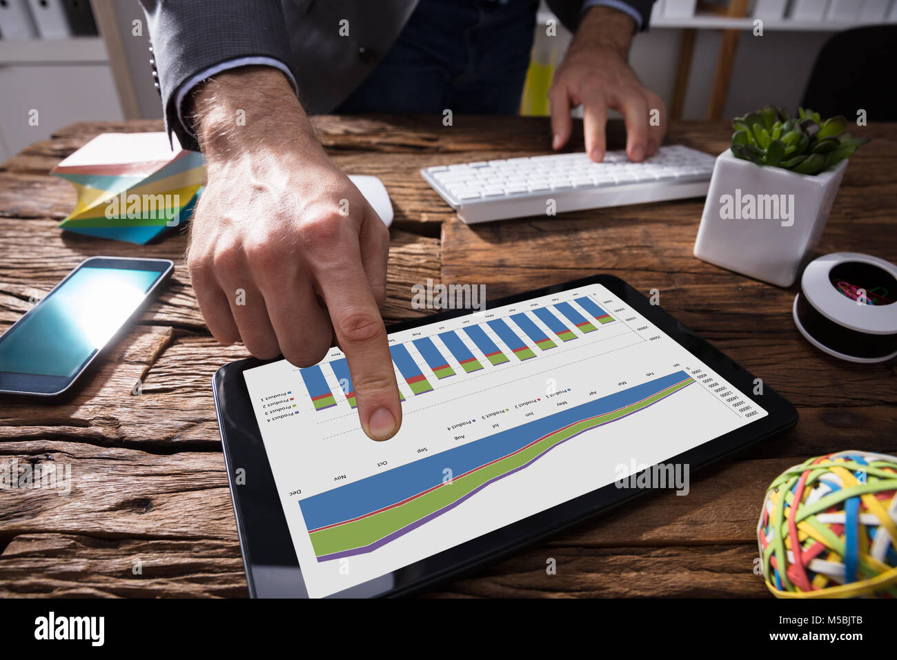 Close-up Of A Businessperson's Hand Using Digital Tablet With Graph On ...