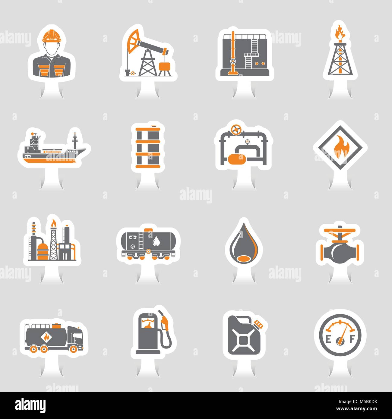 Oil Industry Icons Sticker Set Stock Vector