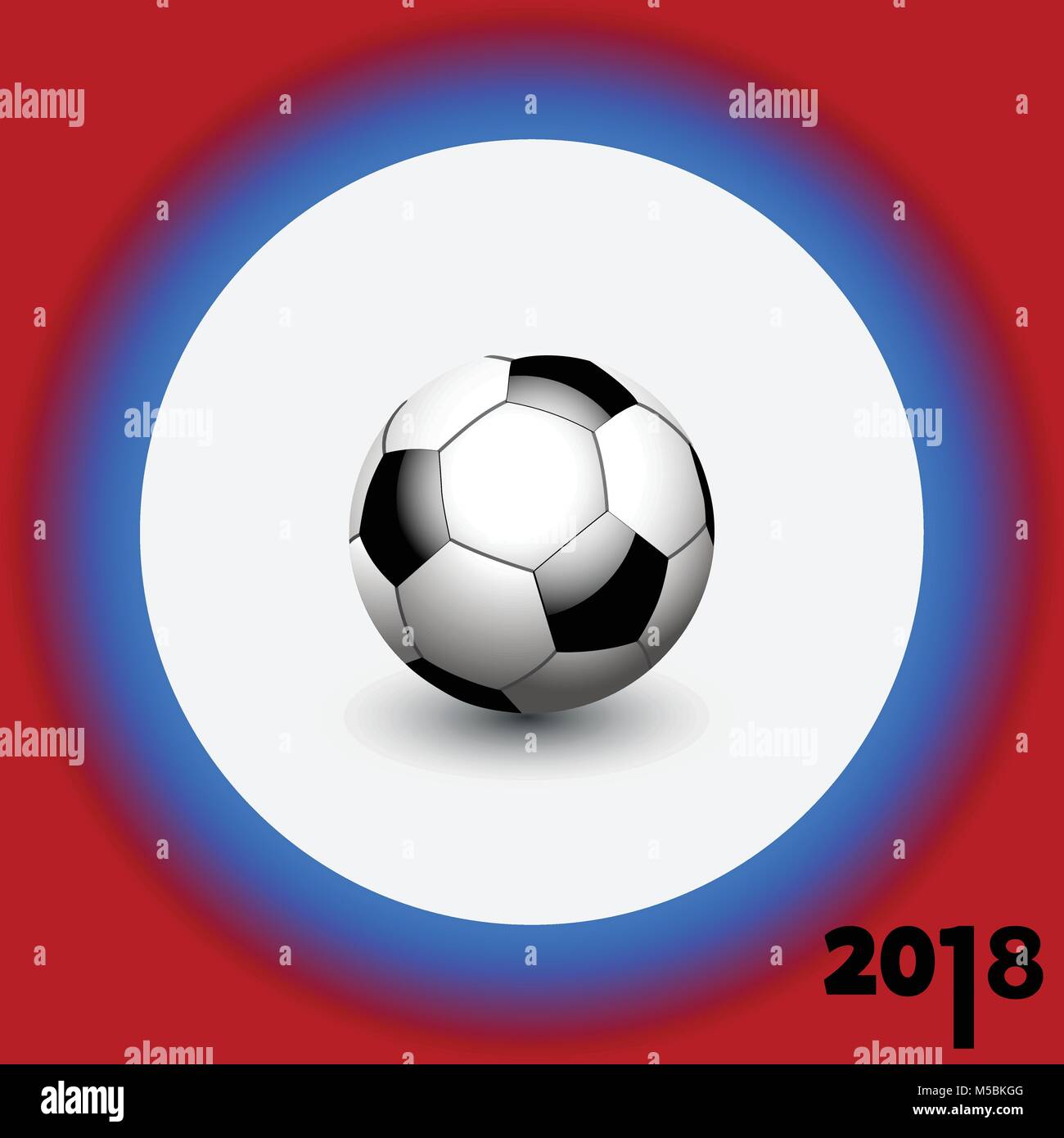 3D Illustration of Soccer Football Over White Border on Blue and Red Background with Decorative 2018 Stock Vector