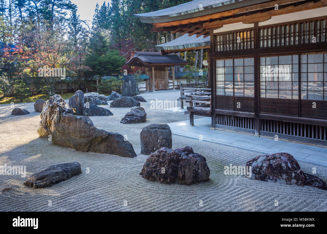 Japan, Koyasan City,Kongobuji Temple, Rocks Garden Stock Photo