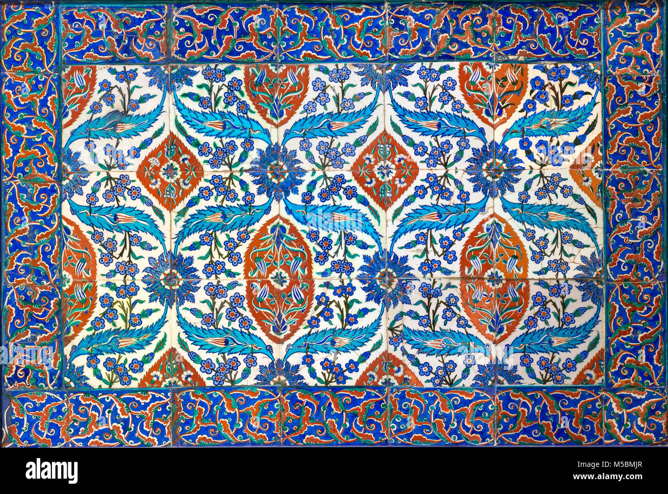 Ottoman era style glazed ceramic tiles from Iznik (Turkey) decorated