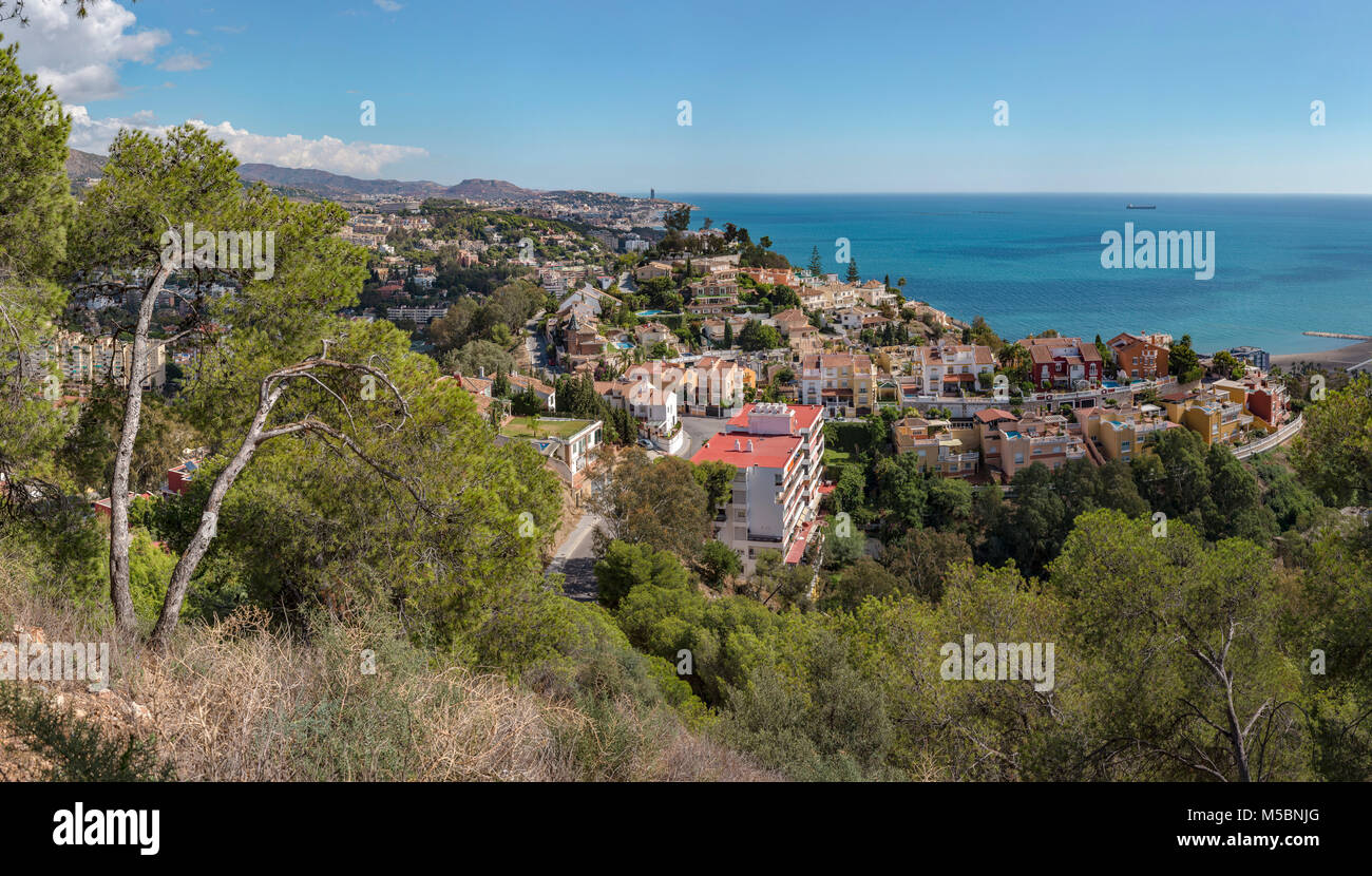 From mount Gibralfaro view at the luxery district of Monte Sancha Stock Photo