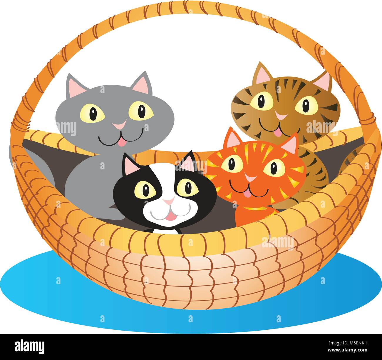 A cartoon basket a cute little kittens Stock Vector