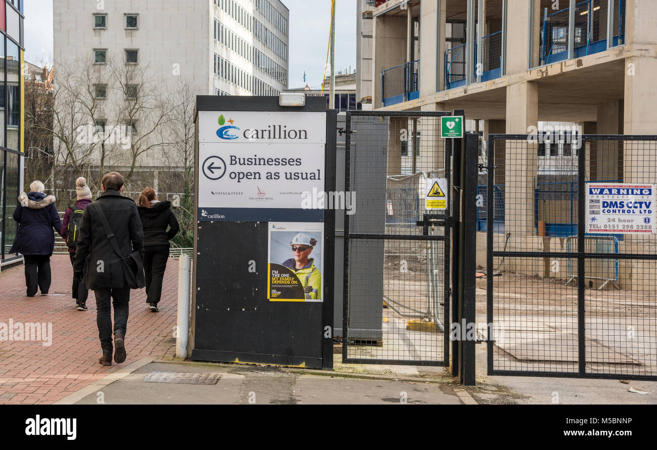 Carillion sign on a deserted building site, Salford, Greater Manchester. Carillion plc is a British multinational facilities management and constructi Stock Photo