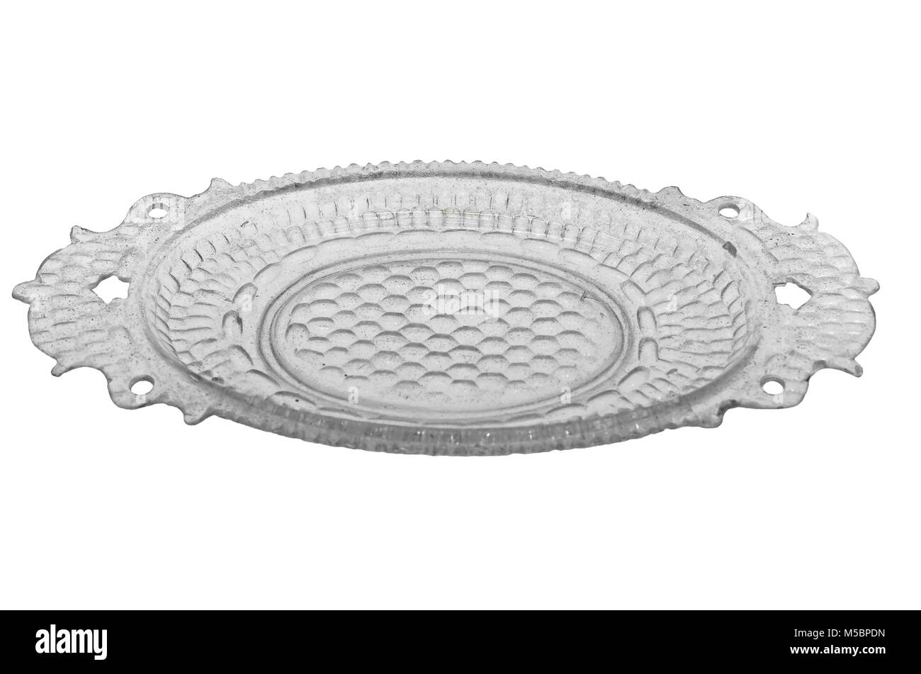 ancient roman serving dish in clear glass with decoration and