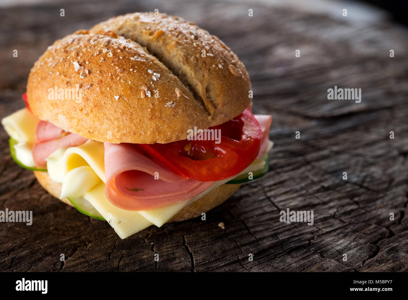 Sandwich with mortadella, cheese and vegetables Stock Photo Alamy