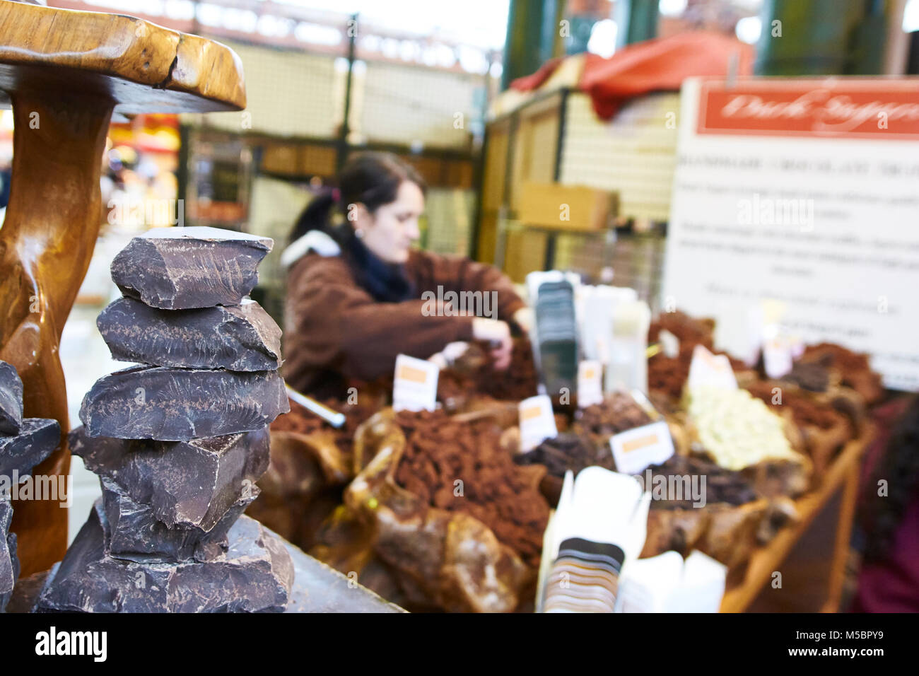 Images of fresh food stalls at the Borough Market in Southwark, London, UK. Stock Photo