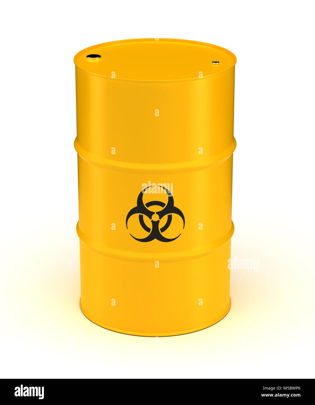 Yellow Biohazard Waste Barrel (Isolated on white background) Stock Photo