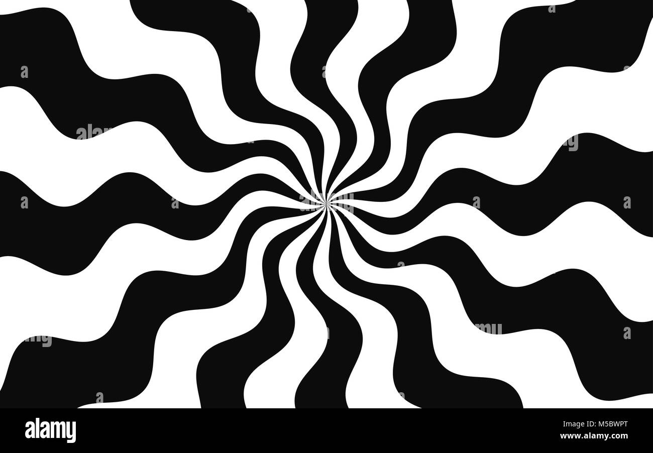 Vector background with Wavy Lines. Creative Background consisting of Stripe Shapes with Liquid effect of Color outgoing from the center. Black and whi Stock Vector