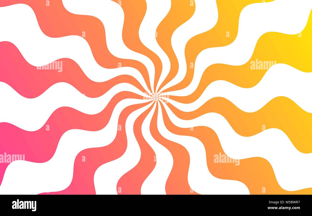 Vector background with Wavy Lines. Creative Background consisting of Stripe Shapes with Liquid effect of Color outgoing from the center. Yellow-pink g Stock Vector