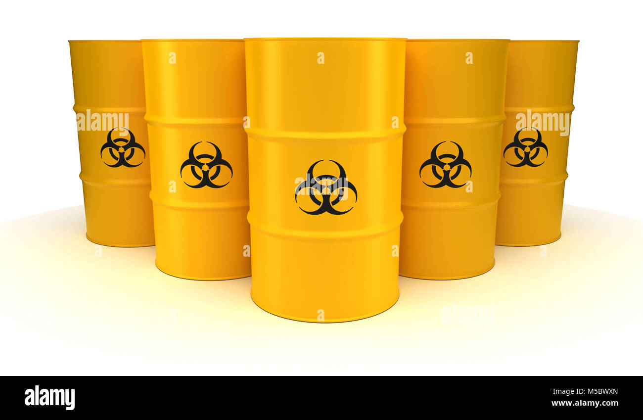 Yellow Biohazard Waste Barrels (Isolated on white background) Stock Photo