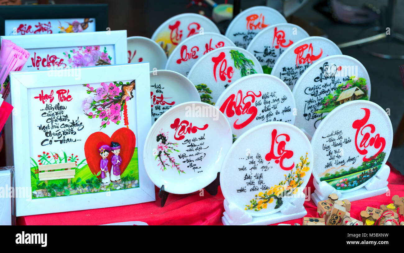 Decorative products decorated with text "Peace" in Vietnamese meaning