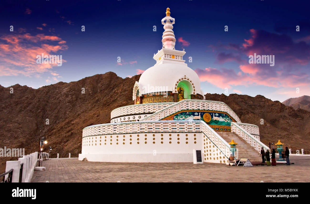 Shanti Stupa, Leh Ladakh, Jammu Kashmir, India Stock Photo